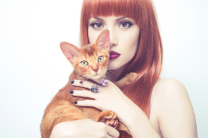 Beautiful Lady With Abyssinian Cat